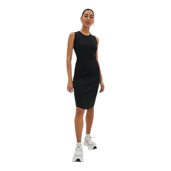 Aritzia Community Black Crew-neck Tank Ribbed Knit Sleeveless Midi Dress Size S - Picture 1 of 14